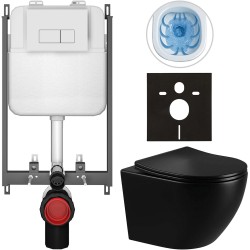 CERANO - Kompletní WC set Basic/Cesso - černá lesklá - WC tlačítko Modulo/Bílá - pro zazdění - 49x36  (CER-8050BD86316)