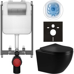 CERANO - Kompletní WC set Basic/Cesso - černá lesklá - WC tlačítko Modulo/Stříbrná - pro zazdění - 49x36  (CER-8050BD86326)
