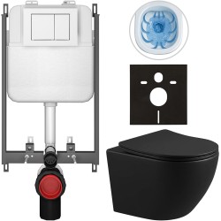 CERANO - Kompletní WC set Basic/Cesso - černá matná - WC tlačítko Maxio/Bílá - pro zazdění - 49x36  (CER-8050BD86346)