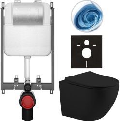 CERANO - Kompletní WC set Basic/Cesso - černá matná - WC tlačítko Maxio/Stříbrná - pro zazdění - 49x36  (CER-8050BD86221)