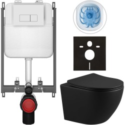 CERANO - Kompletní WC set Basic/Cesso - černá matná - WC tlačítko Modulo/Bílá - pro zazdění - 49x36  (CER-8050BD86361)