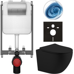 CERANO - Kompletní WC set Basic/Cesso - černá matná - WC tlačítko Modulo/Stříbrná - pro zazdění - 49x36  (CER-8050BD86236)