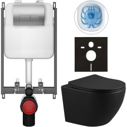 CERANO - Kompletní WC set Basic/Cesso - černá matná - WC tlačítko Modulo/Stříbrná - pro zazdění - 49x36  (CER-8050BD86371)