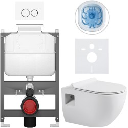CERANO - Kompletní WC set Basic/Dure - bílá lesklá - WC tlačítko Dualo/Bílá - ovládání shora - předstěnová instalace - 51x35  (CER-8050BD85880)