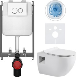 CERANO - Kompletní WC set Basic/Dure - bílá lesklá - WC tlačítko Dualo/Bílá - pro zazdění - 51x35  (CER-8050BD85898)