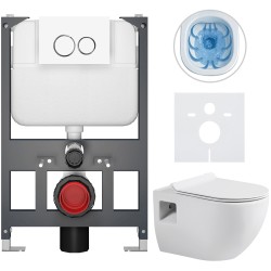 CERANO - Kompletní WC set Basic/Dure - bílá lesklá - WC tlačítko Dualo/Bílá - závěsné - nízký modul - předstěnová instalace - 51x35  (CER-8050BD85916)