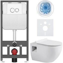 CERANO - Kompletní WC set Basic/Dure - bílá lesklá - WC tlačítko Dualo/Bílá - závěsné - předstěnová instalace - 51x35  (CER-8050BD85889)