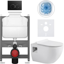 CERANO - Kompletní WC set Basic/Dure - bílá lesklá - WC tlačítko Dualo/Černá - ovládání shora - předstěnová instalace - 51x35  (CER-8050BD85883)