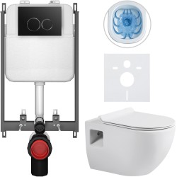 CERANO - Kompletní WC set Basic/Dure - bílá lesklá - WC tlačítko Dualo/Černá - pro zazdění - 51x35  (CER-8050BD85901)