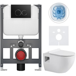 CERANO - Kompletní WC set Basic/Dure - bílá lesklá - WC tlačítko Dualo/Černá - závěsné - nízký modul - předstěnová instalace - 51x35  (CER-8050BD85919)