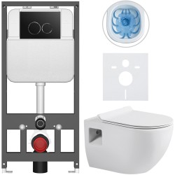 CERANO - Kompletní WC set Basic/Dure - bílá lesklá - WC tlačítko Dualo/Černá - závěsné - předstěnová instalace - 51x35  (CER-8050BD85892)