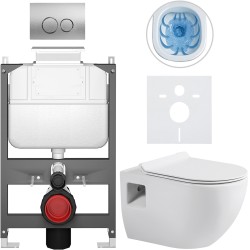 CERANO - Kompletní WC set Basic/Dure - bílá lesklá - WC tlačítko Dualo/Stříbrná - ovládání shora - předstěnová instalace - 51x35  (CER-8050BD85886)