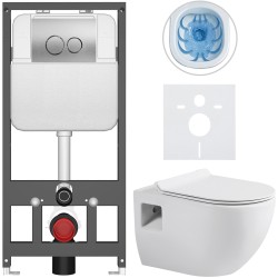 CERANO - Kompletní WC set Basic/Dure - bílá lesklá - WC tlačítko Dualo/Stříbrná - závěsné - předstěnová instalace - 51x35  (CER-8050BD85895)