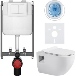 CERANO - Kompletní WC set Basic/Dure - bílá lesklá - WC tlačítko Maxio/Bílá - pro zazdění - 51x35  (CER-8050BD85899)
