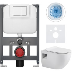 CERANO - Kompletní WC set Basic/Dure - bílá lesklá - WC tlačítko Maxio/Bílá - závěsné - nízký modul - předstěnová instalace - 51x35  (CER-8050BD85917)