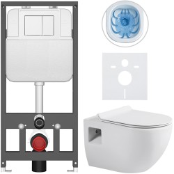 CERANO - Kompletní WC set Basic/Dure - bílá lesklá - WC tlačítko Maxio/Bílá - závěsné - předstěnová instalace - 51x35  (CER-8050BD85890)