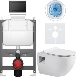 CERANO - Kompletní WC set Basic/Dure - bílá lesklá - WC tlačítko Maxio/Černá - ovládání shora - předstěnová instalace - 51x35  (CER-8050BD85884)