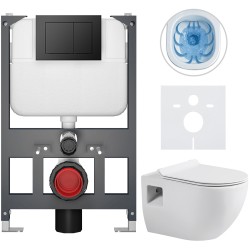 CERANO - Kompletní WC set Basic/Dure - bílá lesklá - WC tlačítko Maxio/Černá - závěsné - nízký modul - předstěnová instalace - 51x35  (CER-8050BD85920)