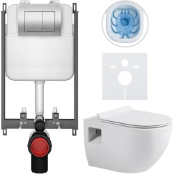 CERANO - Kompletní WC set Basic/Dure - bílá lesklá - WC tlačítko Maxio/Stříbrná - pro zazdění - 51x35  (CER-8050BD85905)
