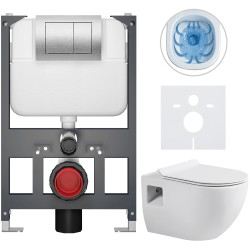 CERANO - Kompletní WC set Basic/Dure - bílá lesklá - WC tlačítko Maxio/Stříbrná - závěsné - nízký modul - předstěnová instalace - 51x35  (CER-8050BD85923)