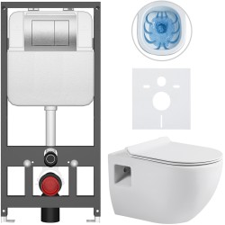 CERANO - Kompletní WC set Basic/Dure - bílá lesklá - WC tlačítko Maxio/Stříbrná - závěsné - předstěnová instalace - 51x35  (CER-8050BD85896)