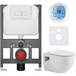 CERANO - Kompletní WC set Basic/Dure - bílá lesklá - WC tlačítko Modulo/Bílá - závěsné - nízký modul - předstěnová instalace - 51x35  (CER-8050BD85918)