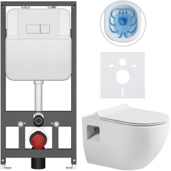 CERANO - Kompletní WC set Basic/Dure - bílá lesklá - WC tlačítko Modulo/Bílá - závěsné - předstěnová instalace - 51x35  (CER-8050BD85891)