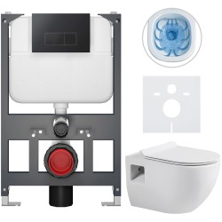 CERANO - Kompletní WC set Basic/Dure - bílá lesklá - WC tlačítko Modulo/Černá - závěsné - nízký modul - předstěnová instalace - 51x35  (CER-8050BD85921)
