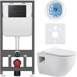 CERANO - Kompletní WC set Basic/Dure - bílá lesklá - WC tlačítko Modulo/Černá - závěsné - předstěnová instalace - 51x35  (CER-8050BD85894)