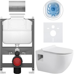 CERANO - Kompletní WC set Basic/Dure - bílá lesklá - WC tlačítko Modulo/Stříbrná - ovládání shora - předstěnová instalace - 51x35  (CER-8050BD85888)