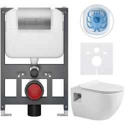 CERANO - Kompletní WC set Basic/Dure - bílá lesklá - WC tlačítko Modulo/Stříbrná - závěsné - nízký modul - předstěnová instalace - 51x35  (CER-8050BD85924)