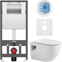 CERANO - Kompletní WC set Basic/Dure - bílá lesklá - WC tlačítko Modulo/Stříbrná - závěsné - předstěnová instalace - 51x35  (CER-8050BD85897)
