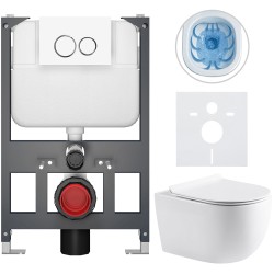CERANO - Kompletní WC set Basic/Felci - bílá lesklá - WC tlačítko Dualo/Bílá - závěsné - nízký modul - předstěnová instalace - 53x37  (CER-8050BD86064)