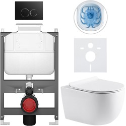CERANO - Kompletní WC set Basic/Felci - bílá lesklá - WC tlačítko Dualo/Černá - ovládání shora - předstěnová instalace - 53x37  (CER-8050BD86065)
