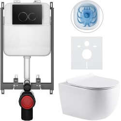 CERANO - Kompletní WC set Basic/Felci - bílá lesklá - WC tlačítko Dualo/Černá - pro zazdění - 53x37  (CER-8050BD86066)