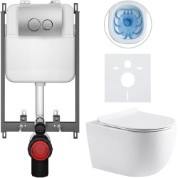 CERANO - Kompletní WC set Basic/Felci - bílá lesklá - WC tlačítko Dualo/Stříbrná - pro zazdění - 53x37  (CER-8050BD86071)