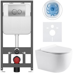 CERANO - Kompletní WC set Basic/Felci - bílá lesklá - WC tlačítko Dualo/Stříbrná - závěsné - předstěnová instalace - 53x37  (CER-8050BD86073)