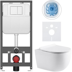 CERANO - Kompletní WC set Basic/Felci - bílá lesklá - WC tlačítko Maxio/Bílá - závěsné - předstěnová instalace - 53x37  (CER-8050BD86078)