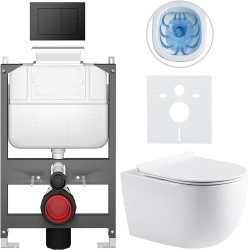 CERANO - Kompletní WC set Basic/Felci - bílá lesklá - WC tlačítko Maxio/Černá - ovládání shora - předstěnová instalace - 53x37  (CER-8050BD86080)