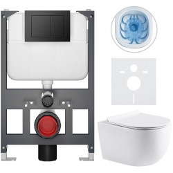 CERANO - Kompletní WC set Basic/Felci - bílá lesklá - WC tlačítko Maxio/Černá - závěsné - nízký modul - předstěnová instalace - 53x37  (CER-8050BD86084)