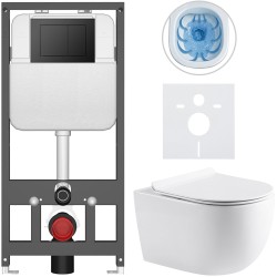 CERANO - Kompletní WC set Basic/Felci - bílá lesklá - WC tlačítko Maxio/Černá - závěsné - předstěnová instalace - 53x37  (CER-8050BD86083)