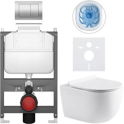 CERANO - Kompletní WC set Basic/Felci - bílá lesklá - WC tlačítko Maxio/Stříbrná - ovládání shora - předstěnová instalace - 53x37  (CER-8050BD86085)