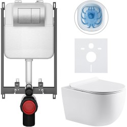 CERANO - Kompletní WC set Basic/Felci - bílá lesklá - WC tlačítko Maxio/Stříbrná - pro zazdění - 53x37  (CER-8050BD86086)