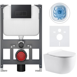 CERANO - Kompletní WC set Basic/Felci - bílá lesklá - WC tlačítko Modulo/Černá - závěsné - nízký modul - předstěnová instalace - 53x37  (CER-8050BD86099)