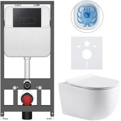 CERANO - Kompletní WC set Basic/Felci - bílá lesklá - WC tlačítko Modulo/Černá - závěsné - předstěnová instalace - 53x37  (CER-8050BD86098)