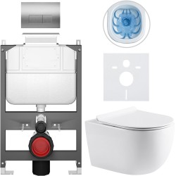CERANO - Kompletní WC set Basic/Felci - bílá lesklá - WC tlačítko Modulo/Stříbrná - ovládání shora - předstěnová instalace - 53x37  (CER-8050BD86100)