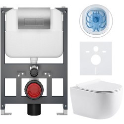 CERANO - Kompletní WC set Basic/Felci - bílá lesklá - WC tlačítko Modulo/Stříbrná - závěsné - nízký modul - předstěnová instalace - 53x37  (CER-8050BD86104)