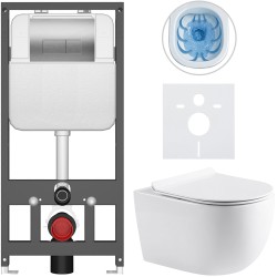 CERANO - Kompletní WC set Basic/Felci - bílá lesklá - WC tlačítko Modulo/Stříbrná - závěsné - předstěnová instalace - 53x37  (CER-8050BD86103)