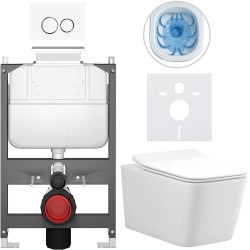 CERANO - Kompletní WC set Basic/Forte - bílá lesklá - WC tlačítko Dualo/Bílá - ovládání shora - předstěnová instalace - 51x36  (CER-8050BD86105)