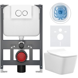 CERANO - Kompletní WC set Basic/Forte - bílá lesklá - WC tlačítko Dualo/Bílá - závěsné - nízký modul - předstěnová instalace - 51x36  (CER-8050BD86109)